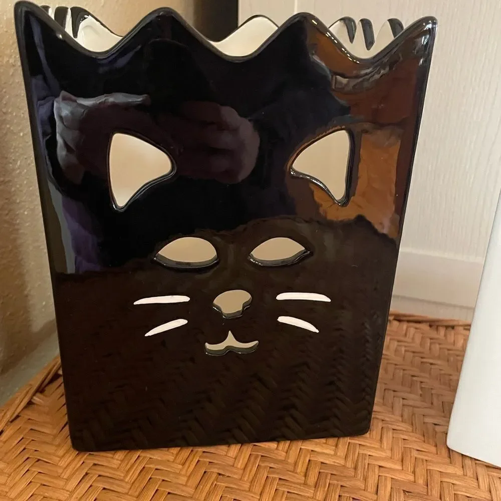 Harry and David Vintage Ghost and Black Cat Large Ceramic Tea Light Candle Boxes